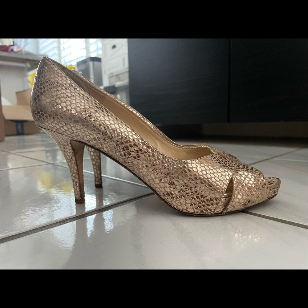 Kate Spade Rose Gold Leather Platform Peep Toe Pumps